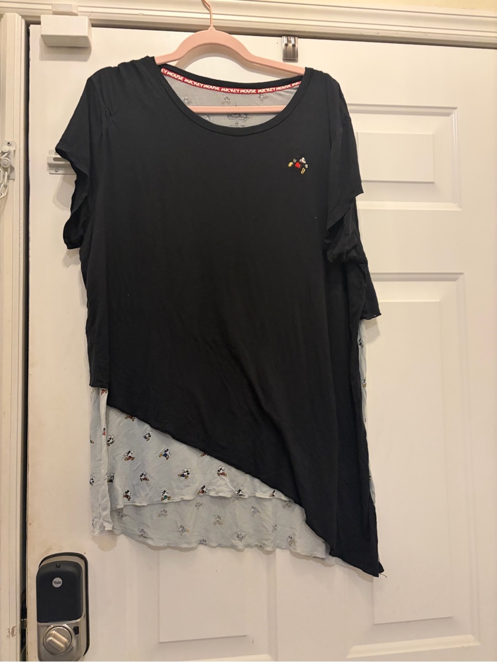 Disney Black Layered Asymmetric Tunic with Printed Underlayer